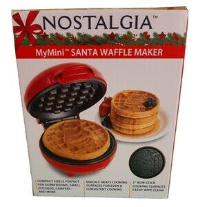 Mini Waffle Maker - SANTA Red Non-Stick NEW IN SEALED BOX -Fun for Xmas In July